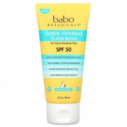 Babo Botanicals, Sheer Mineral Sunscreen SPF 50, Fragrance Free, 3 fl oz (89 ml)