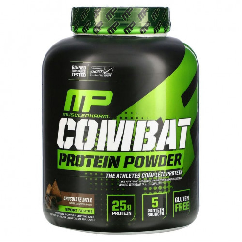 MusclePharm, Белковый порошок Combat, шоколадное молоко, 4 фунта (1814 г)