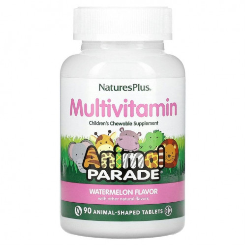 NaturesPlus, Мультивитамины для детей, Animal Parade, арбуз, 90 таблеток в форме животных