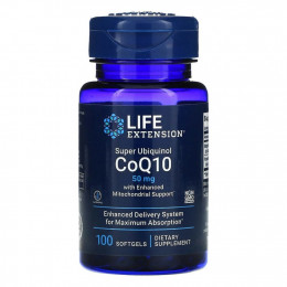 Life Extension, Super Ubiquinol CoQ10 с улучшенной поддержкой митохондрий, 50 мг, 100 гелевых капсул