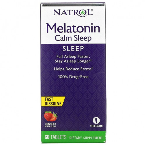 Natrol, Melatonin Calm Sleep, быстрорастворимый, со вкусом клубники, 60 таблеток