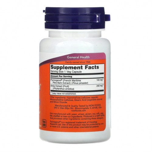 NOW Foods, Pycnogenol, 100 мг, 60 растительных капсул