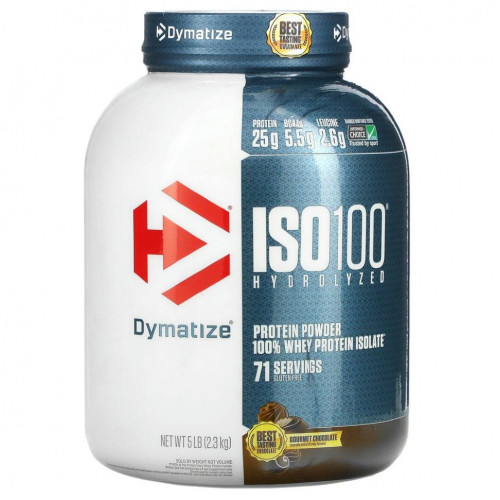 Dymatize Nutrition, Гидролизированный ISO 100 , 100% -ный сывороточный изолят ,протеина, гурманский шоколад, 5 фунтов (2,3 кг)