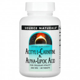 Source Naturals, ацетил-L-карнитин и альфа-липоевая кислота, 650 мг, 60 таблеток