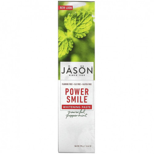 Jason Natural, PowerSmile, отбеливающая зубная паста, перечная мята, 170 г (6 унций)