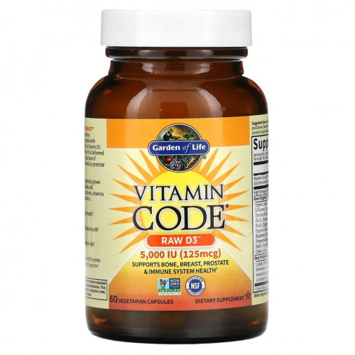 Garden of Life, Vitamin Code, Raw D3, 5000 МЕ, 60 вегетарианских капсул