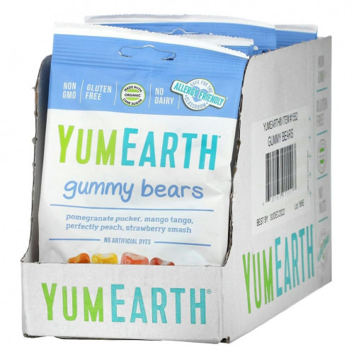 YumEarth, Жевательные мишки, разные вкусы, 12 упаковок, 71 г (2,5 унции) каждая