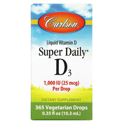 Carlson Labs, Super Daily D3, 1000 МЕ, 10,3 мл (0,35 жидк. унции)