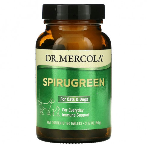 Dr. Mercola, SpiruGreen, для кошек и собак, 180 таблеток