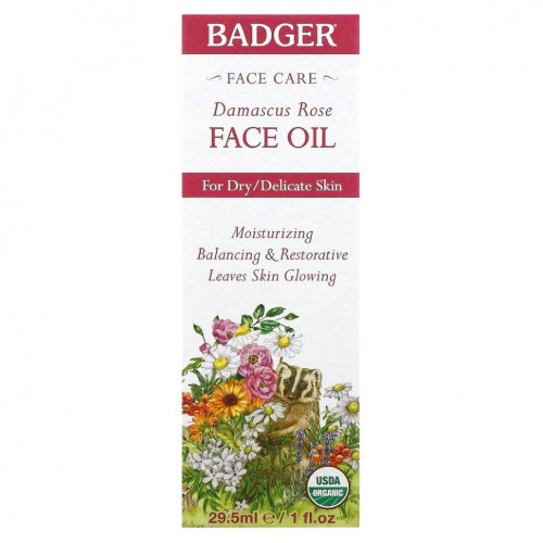 Badger Company, Face Care, масло для лица дамасской розы, 29,5 мл (1 жидк. Унция)