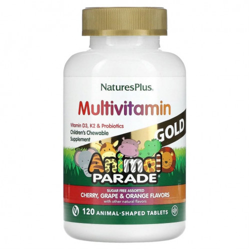 NaturesPlus, Source of Life, Animal Parade Gold, жевательные мультивитамины с микроэлементами для детей, ассорти, 120 таблеток в форме животных