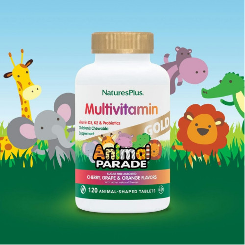 NaturesPlus, Source of Life, Animal Parade Gold, жевательные мультивитамины с микроэлементами для детей, ассорти, 120 таблеток в форме животных