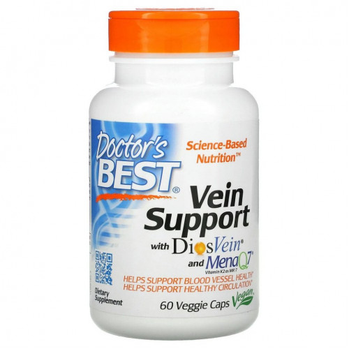 Doctor's Best, Vein Support, поддержка для вен с DiosVein и MenaQ7, 60 вегетарианских капсул