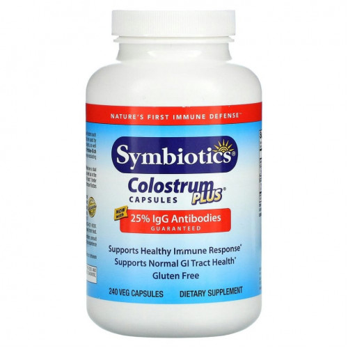 Symbiotics, Colostrum Plus, молозиво, 240 вегетарианских капсул