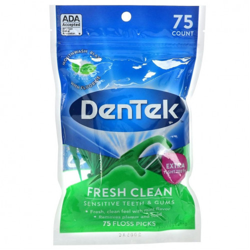 DenTek, Fresh Clean, зубочистка с зубной нитью, средство для гигиены полости рта, 75 зубочисток