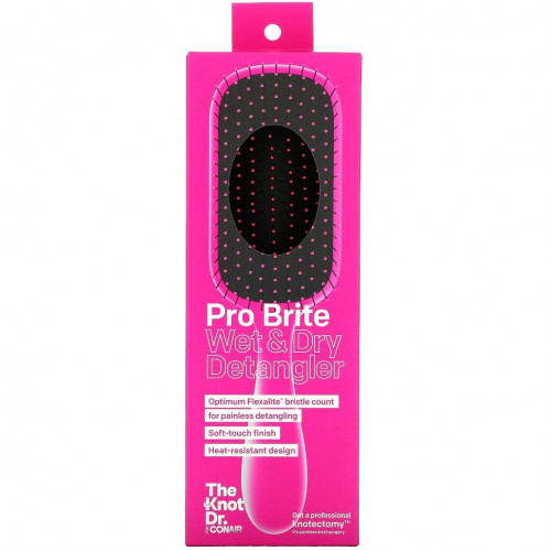 Conair, The Knot Dr, Pro Brite Wet & Dry, средство для расчесывания волос, розовый, 1 кисть