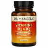 Dr. Mercola, витамины D3 и K2, 30 капсул