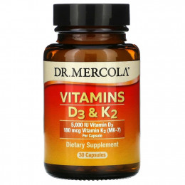 Dr. Mercola, витамины D3 и K2, 30 капсул