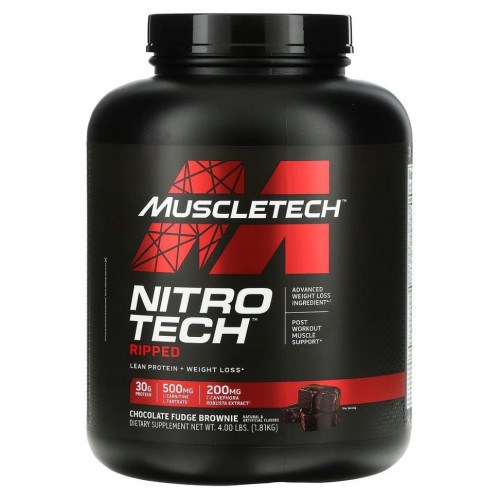 Muscletech, Nitro Tech Ripped, чистый протеин + состав для похудения, со вкусом брауни с шоколадной помадкой, 1,81 кг (4 фунта)