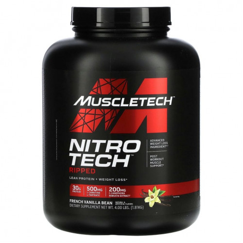 Muscletech, Nitro Tech Ripped, чистый протеин + формула для похудения, французская ваниль, 1,81 кг (4 фунта)