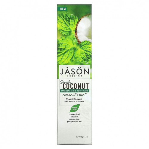 Jason Natural, Simply Coconut, укрепляющая зубная паста, кокос и мята, 119 г (4,2 унции)