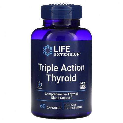 Life Extension, Triple Action Thyroid, комплекс для здоровья щитовидной железы тройного действия, 60 капсул