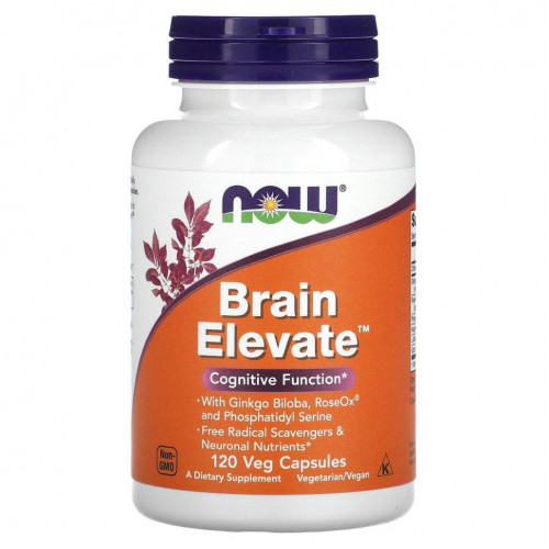 NOW Foods, Brain Elevate, поддержка здоровья мозга, 120 вегетарианских капсул