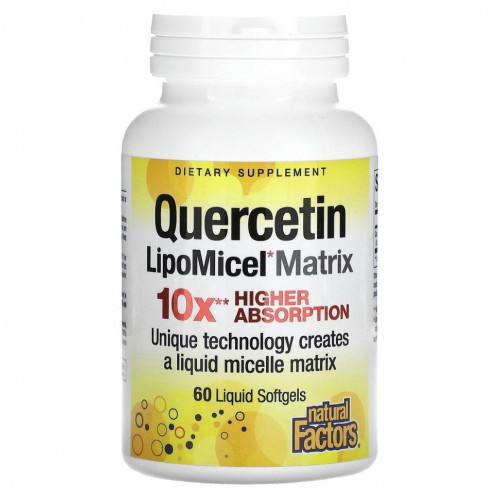 Natural Factors, кверцетин, в мицеллярной форме LipoMicel, 60 капсул с жидким содержимым