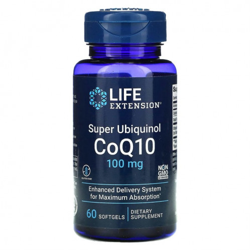 Life Extension, Super Ubiquinol CoQ10 with Enhanced Mitochondrial Support, 100 мг, 60 мягких желатиновых капсул