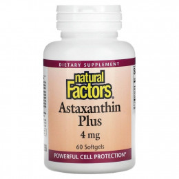 Natural Factors, Astaxanthin Plus, астаксантин, 4 мг, 60 капсул