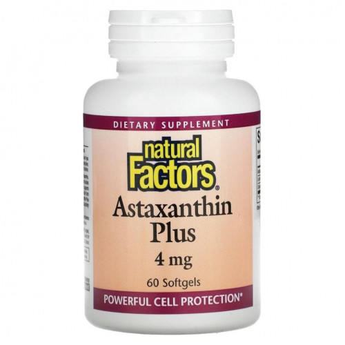 Natural Factors, Astaxanthin Plus, астаксантин, 4 мг, 60 капсул