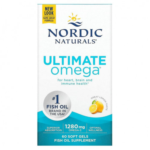 Nordic Naturals, Ultimate Omega, со вкусом лимона, 640 мг, 60 капсул