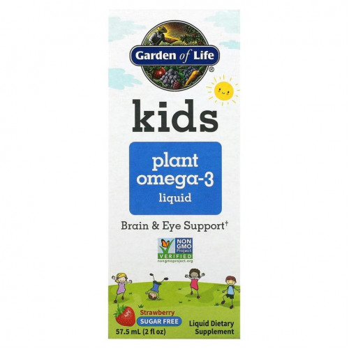 Garden of Life, Kids Plant Omega-3 Liquid, клубника, 57,5 мл (2 жидк. Унции)