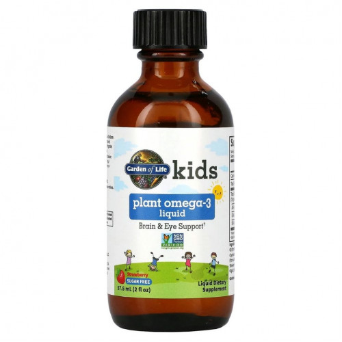 Garden of Life, Kids Plant Omega-3 Liquid, клубника, 57,5 мл (2 жидк. Унции)