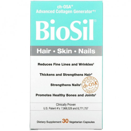 BioSil by Natural Factors, ch-OSA, улучшенный источник коллагена, 30 вегетарианских капсул