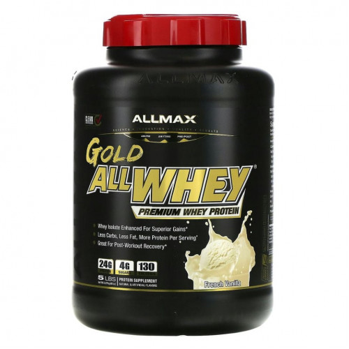 ALLMAX Nutrition, AllWhey Gold, 100% сывороточный протеин + изолят сывороточного протеина премиального качества, французская ваниль, 2,27 кг (5 фунтов)