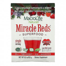 Macrolife Naturals, Miracle Reds, Superfood, Goji- Pomegranate- Acai- Mangosteen, 9.4 g