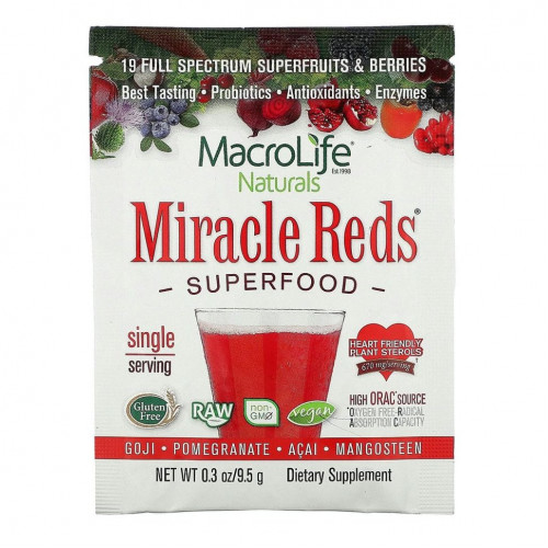 Macrolife Naturals, Miracle Reds, Superfood, Goji- Pomegranate- Acai- Mangosteen, 9.4 g