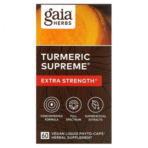 Gaia Herbs, Turmeric Supreme, Extra Strength, куркума, 60 растительных фито-капсул с жидкостью