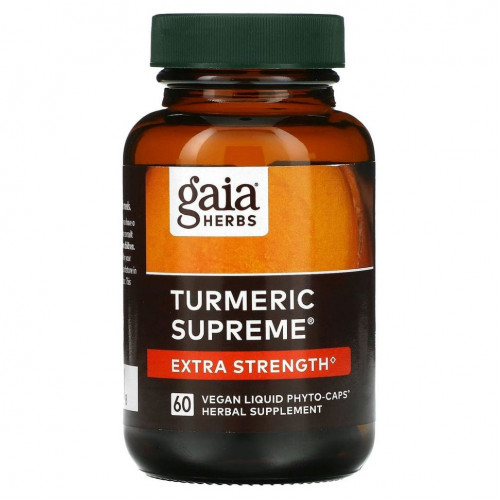 Gaia Herbs, Turmeric Supreme, Extra Strength, куркума, 60 растительных фито-капсул с жидкостью