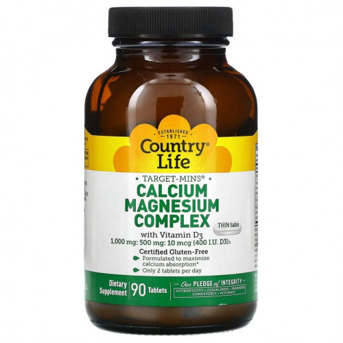 Country Life, Calcium Magnesium Complex with Vitamin D3, 90 Tablets