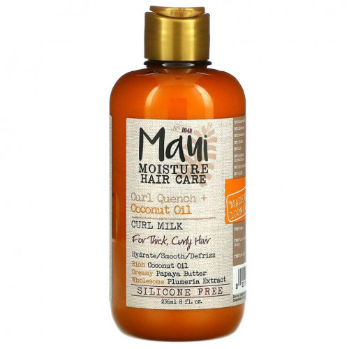 Maui Moisture, Curl Quench + Coconut- Oil, молочко для завивки, для густых и вьющихся волос, 236 мл (8 жидк. Унций)