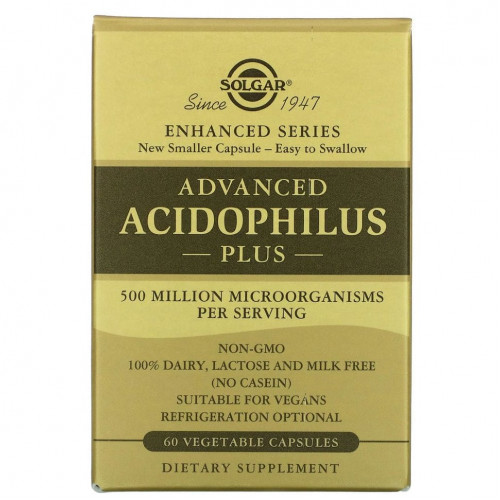 Solgar, Advanced Acidophilus Plus, 60 растительных капсул