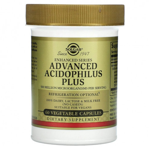 Solgar, Advanced Acidophilus Plus, 60 растительных капсул