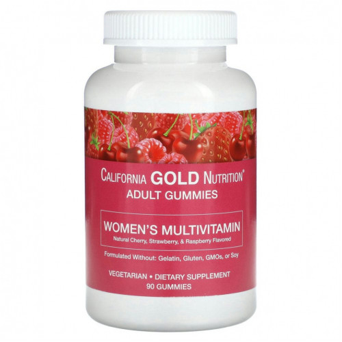 California Gold Nutrition, мультивитаминный комплекс для женщин, ягодный и фруктовый вкус, 90 жевательных конфет