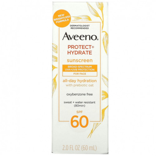 Aveeno, Protect + Hydrate, солнцезащитное средство, для лица, SPF 60, 60 мл (2 жидк. Унции)