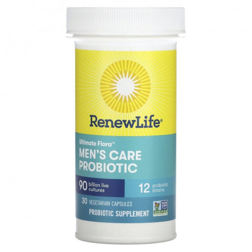 Renew Life, Ultimate Flora, пробиотик для мужчин, 90 млрд живых культур, 30 вегетарианских капсул