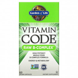 Garden of Life, Vitamin Code, Raw B-Complex, комплекс витаминов группы В, 60 веганских капсул