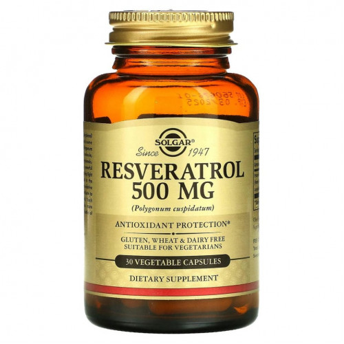 Solgar, Resveratrol, 500 мг, 30 растительных капсул