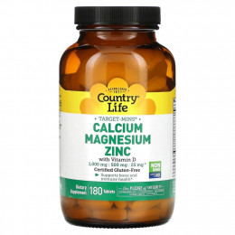 Country Life, Target-Mins, Calcium Magnesium Zinc with Vitamin D, 180 Tablets